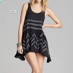 Free People Intimately Gray Black Voile Lace Trapeze Slip Dress womens Small